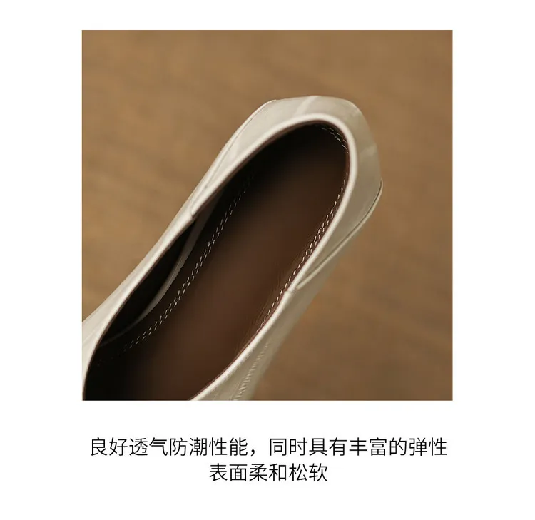 In stock spring single shoes, square toe, chunky heel, low heel, slip-on sheepskin women's shoes, sizes 3-25j