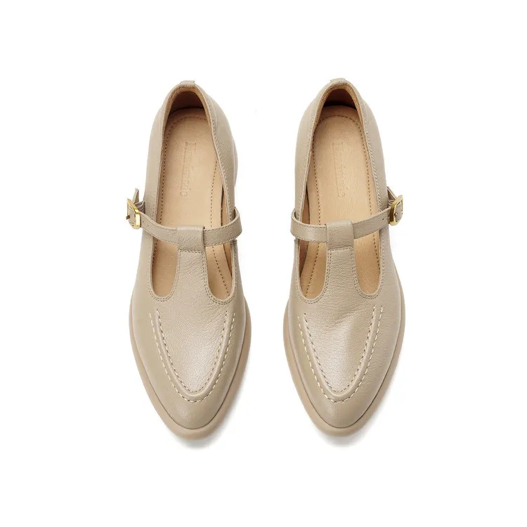 Spring single shoes, round toe, chunky heel, high heel, buckle, sheepskin fashion women's shoes 3-19x