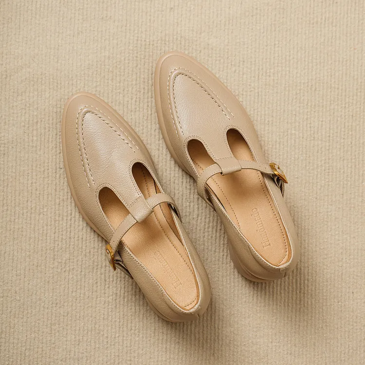 Spring single shoes, round toe, chunky heel, high heel, buckle, sheepskin fashion women's shoes 3-19x