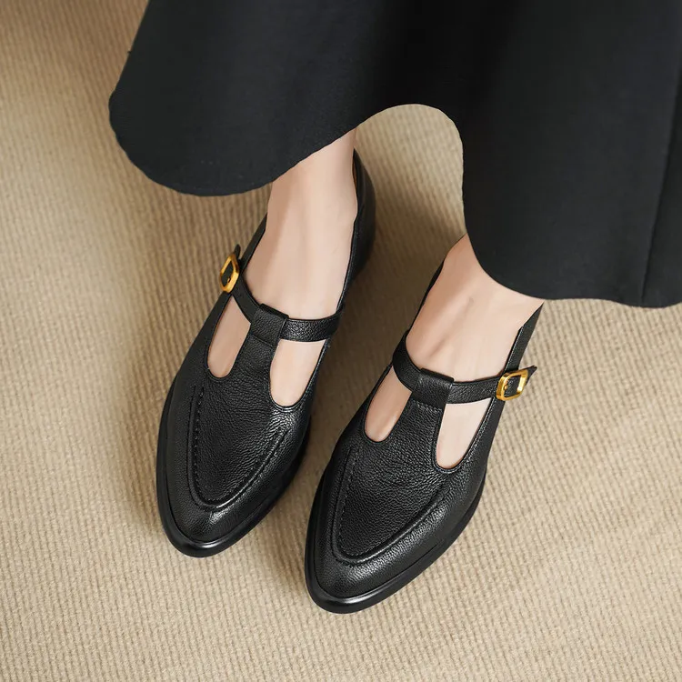 Spring single shoes, round toe, chunky heel, high heel, buckle, sheepskin fashion women's shoes 3-19x
