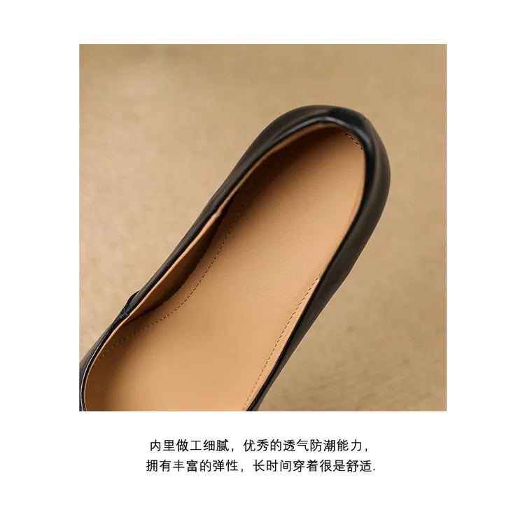 Spring single shoes, round toe, chunky heel, high-heeled fashion leather women's shoes, black and burgundy, 3-22i