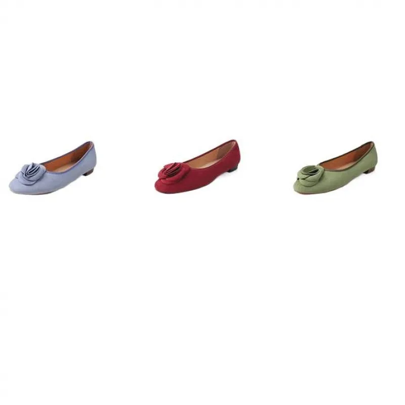 Springtime low-cut floral flat comfortable women's shoes in blue, red, and green