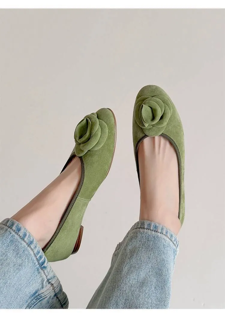 Springtime low-cut floral flat comfortable women's shoes in blue, red, and green