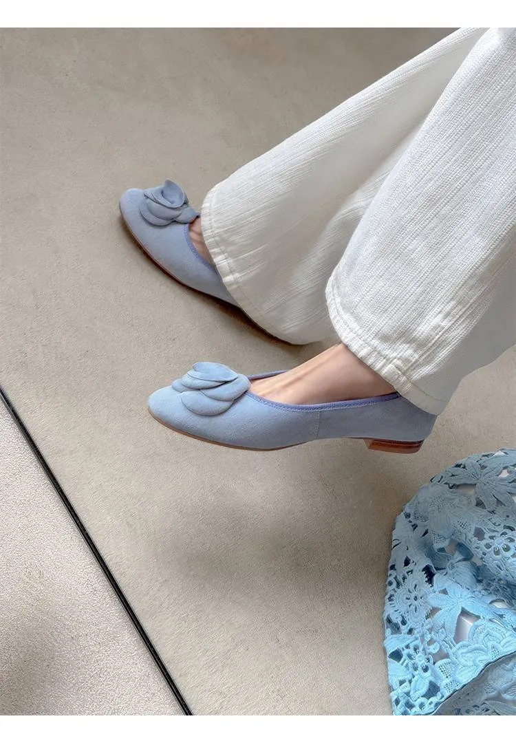 Springtime low-cut floral flat comfortable women's shoes in blue, red, and green