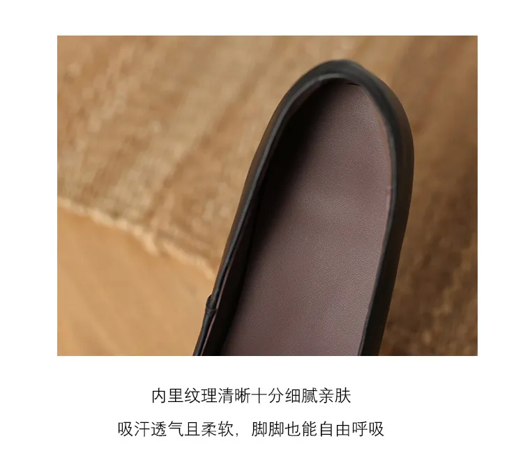 Spring single shoes, square toe, chunky heel, slip-on cowhide fashion women's shoes, 3-22n