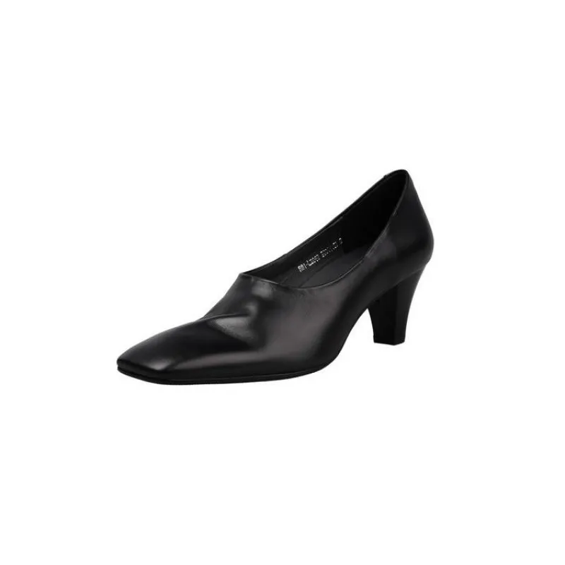Spring single shoes, square toe, chunky heel, high heel, deep opening, slip-on, minimalist fashion women's shoes