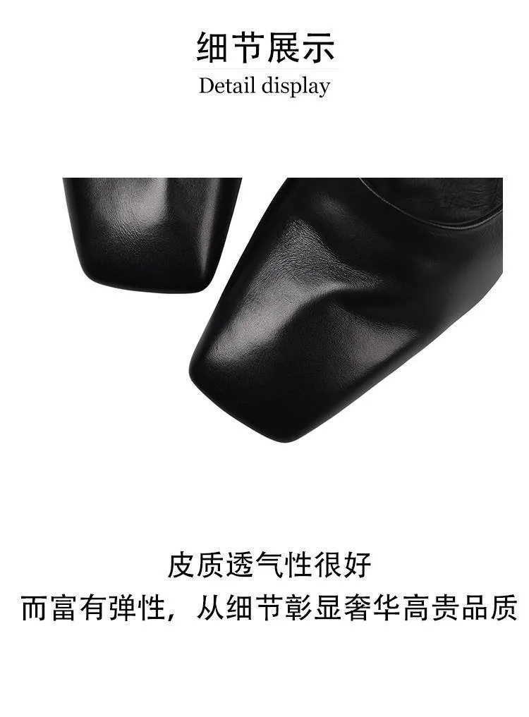 Spring single shoes, square toe, chunky heel, high heel, deep opening, slip-on, minimalist fashion women's shoes