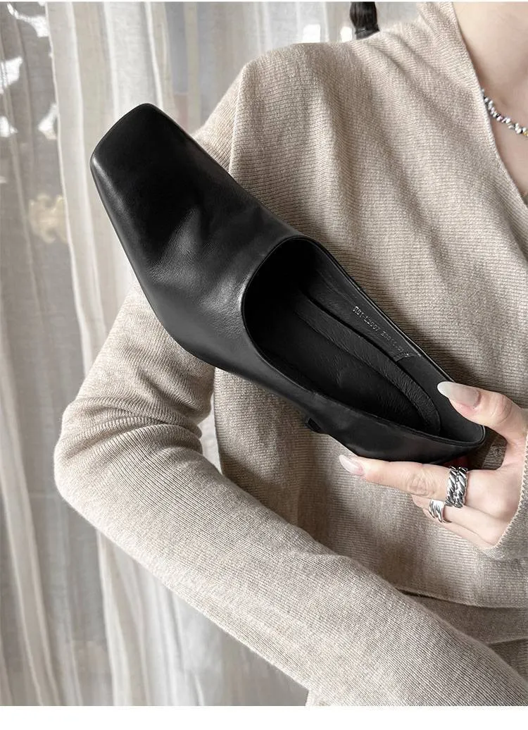 Spring single shoes, square toe, chunky heel, high heel, deep opening, slip-on, minimalist fashion women's shoes