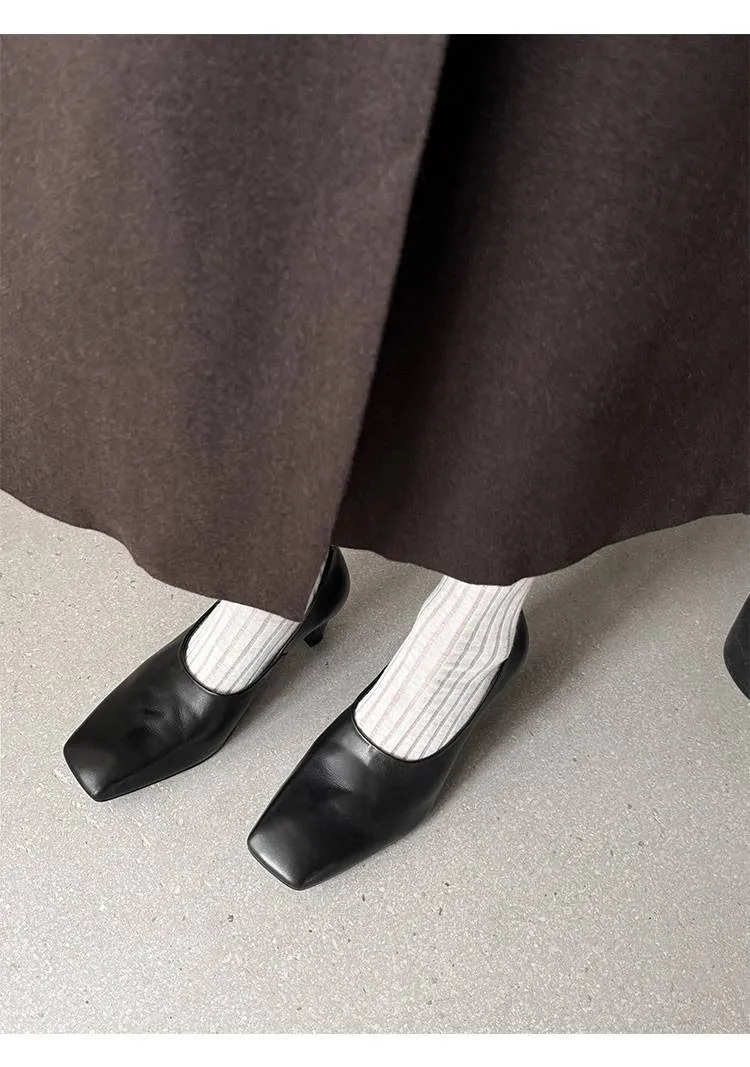 Spring single shoes, square toe, chunky heel, high heel, deep opening, slip-on, minimalist fashion women's shoes