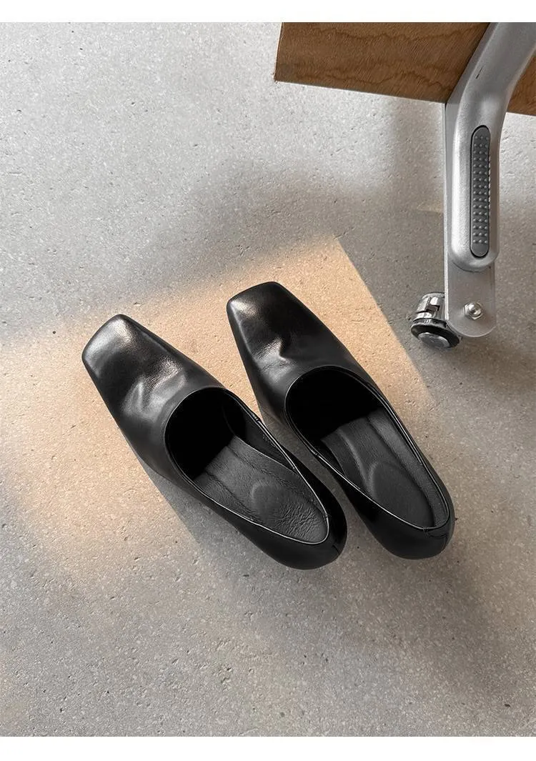 Spring single shoes, square toe, chunky heel, high heel, deep opening, slip-on, minimalist fashion women's shoes
