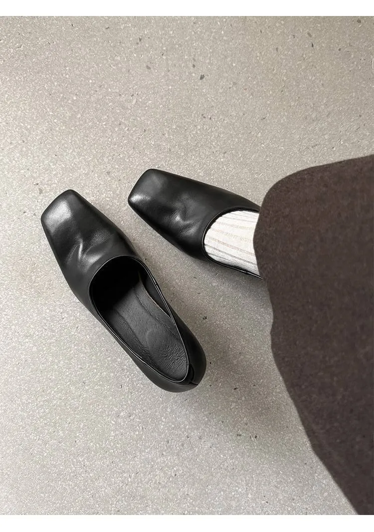 Spring single shoes, square toe, chunky heel, high heel, deep opening, slip-on, minimalist fashion women's shoes
