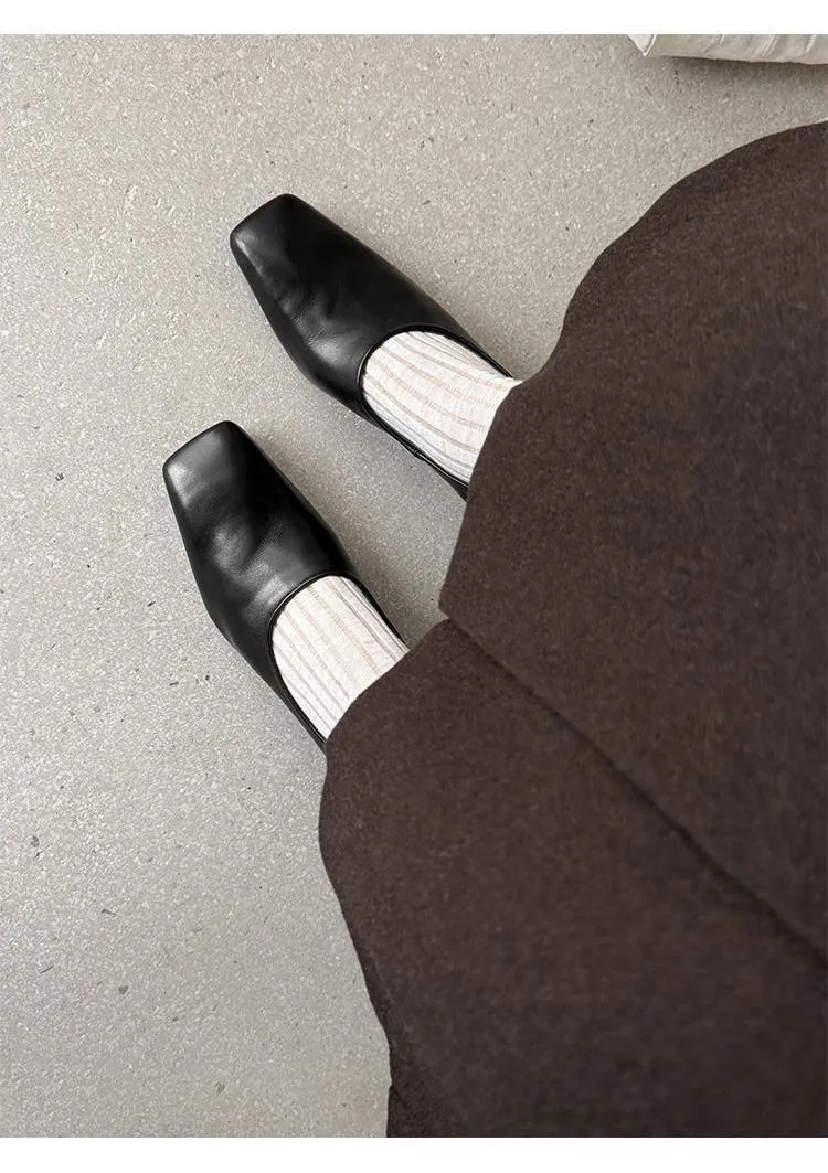 Spring single shoes, square toe, chunky heel, high heel, deep opening, slip-on, minimalist fashion women's shoes