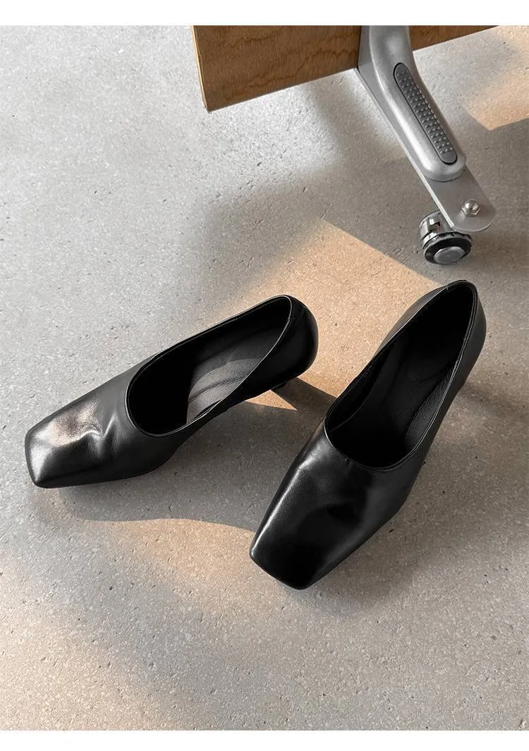 Spring single shoes, square toe, chunky heel, high heel, deep opening, slip-on, minimalist fashion women's shoes