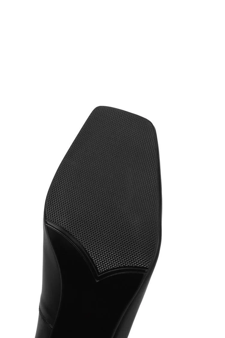Spring single shoes, square toe, chunky heel, high heel, deep opening, slip-on, minimalist fashion women's shoes