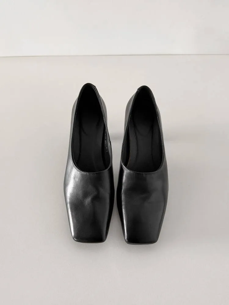 Spring single shoes, square toe, chunky heel, high heel, deep opening, slip-on, minimalist fashion women's shoes