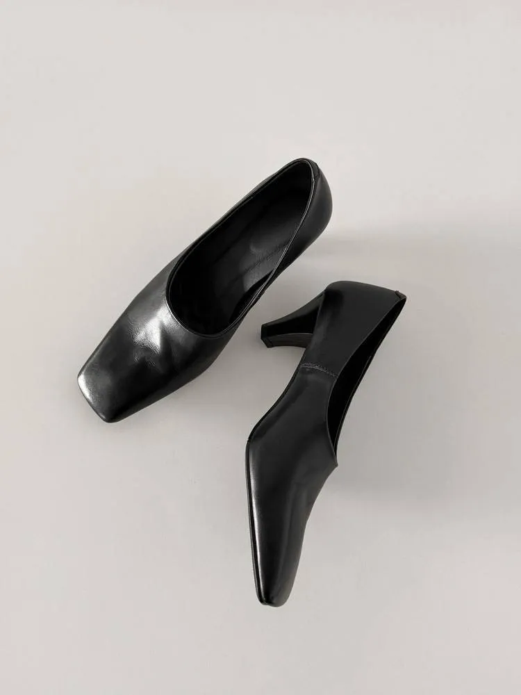 Spring single shoes, square toe, chunky heel, high heel, deep opening, slip-on, minimalist fashion women's shoes