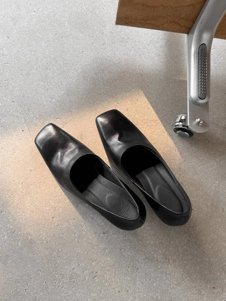 Spring single shoes, square toe, chunky heel, high heel, deep opening, slip-on, minimalist fashion women's shoes