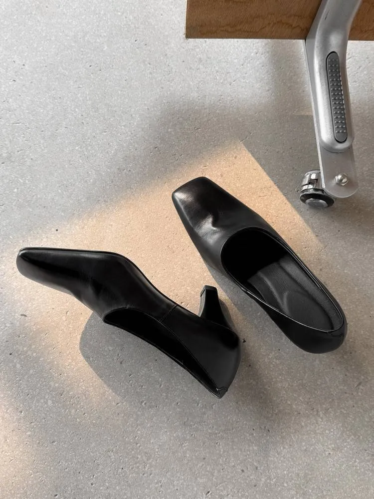 Spring single shoes, square toe, chunky heel, high heel, deep opening, slip-on, minimalist fashion women's shoes