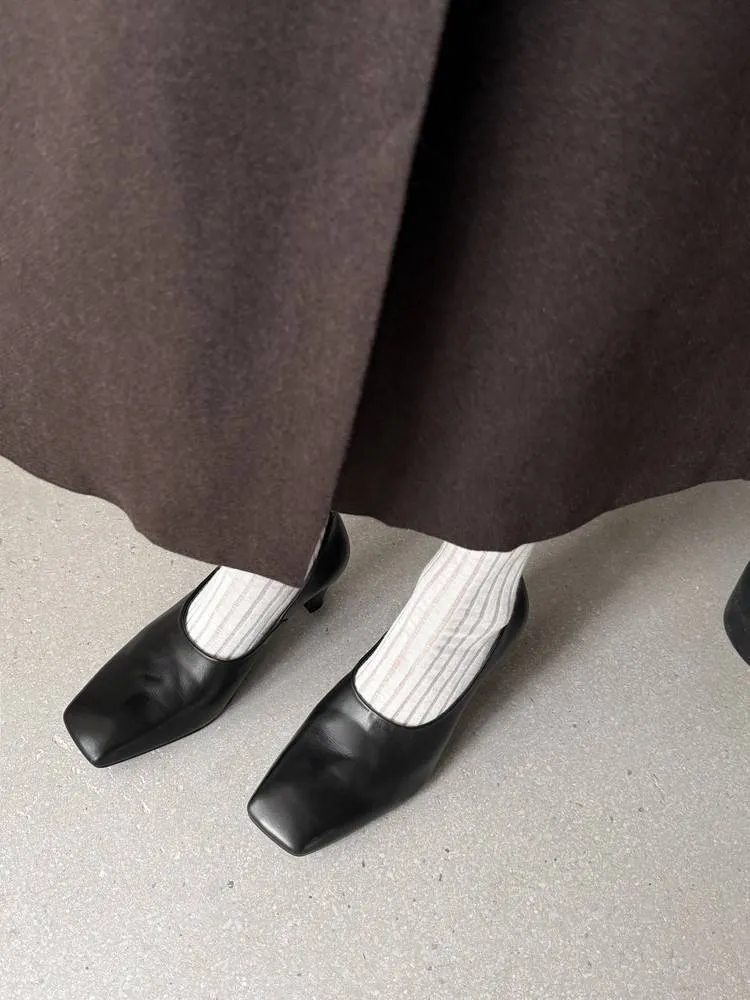 Spring single shoes, square toe, chunky heel, high heel, deep opening, slip-on, minimalist fashion women's shoes