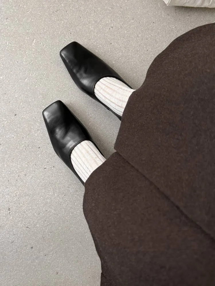 Spring single shoes, square toe, chunky heel, high heel, deep opening, slip-on, minimalist fashion women's shoes