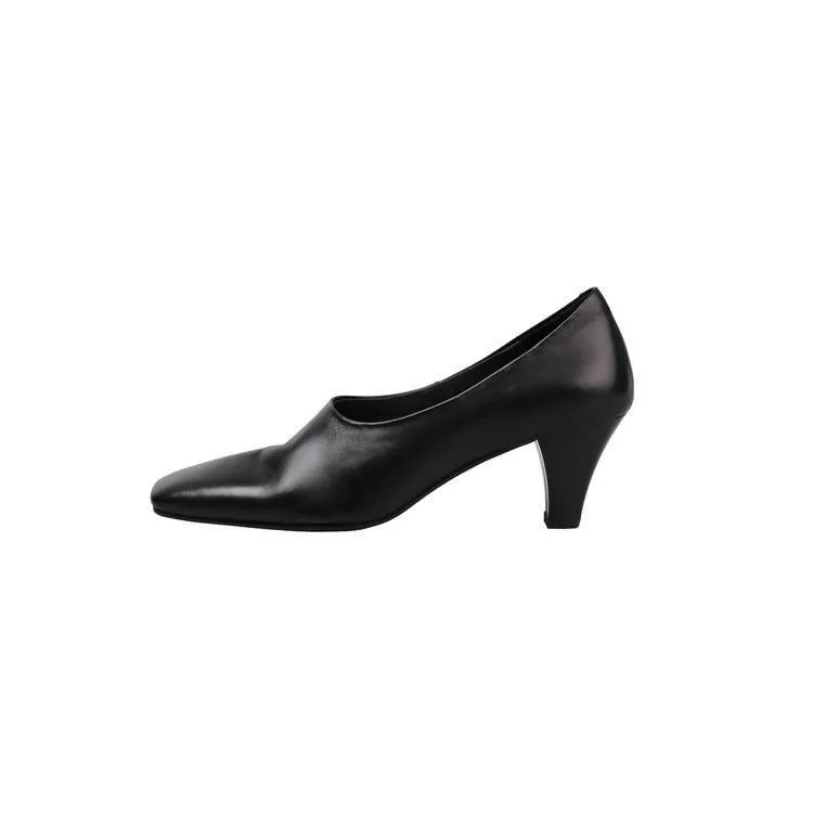 Spring single shoes, square toe, chunky heel, high heel, deep opening, slip-on, minimalist fashion women's shoes