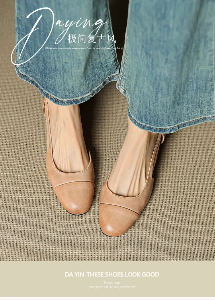 Summer sandals, round toe, chunky heel, mid-heel, closed toe, fashion leather women's shoes
