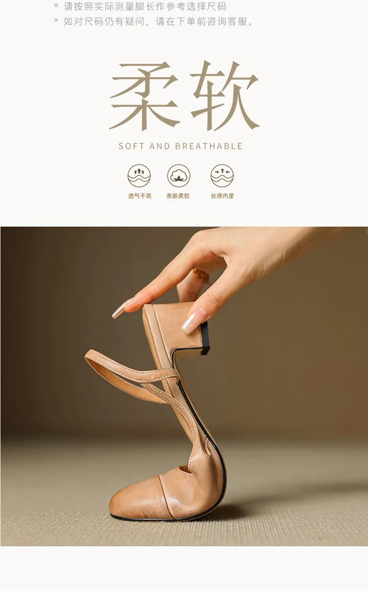 Summer sandals, round toe, chunky heel, mid-heel, closed toe, fashion leather women's shoes