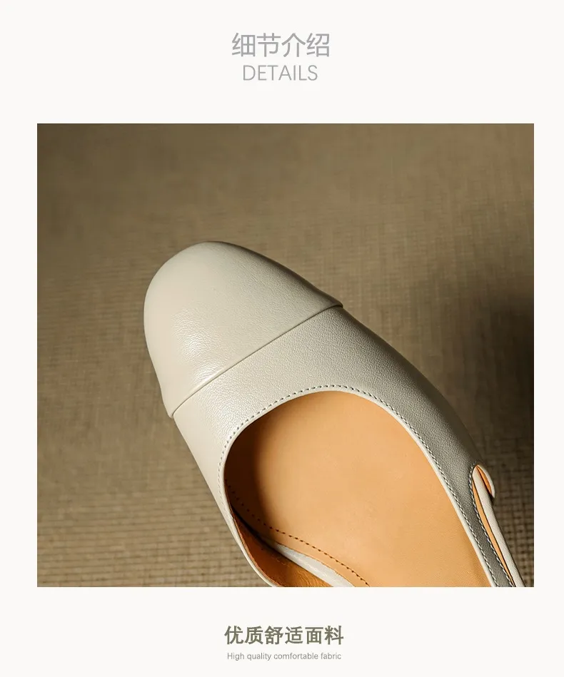 Summer sandals, round toe, chunky heel, mid-heel, closed toe, fashion leather women's shoes