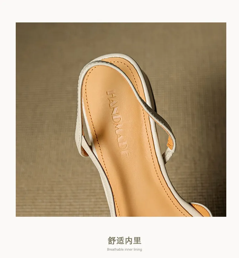 Summer sandals, round toe, chunky heel, mid-heel, closed toe, fashion leather women's shoes