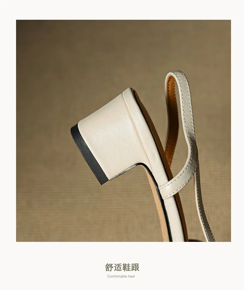 Summer sandals, round toe, chunky heel, mid-heel, closed toe, fashion leather women's shoes