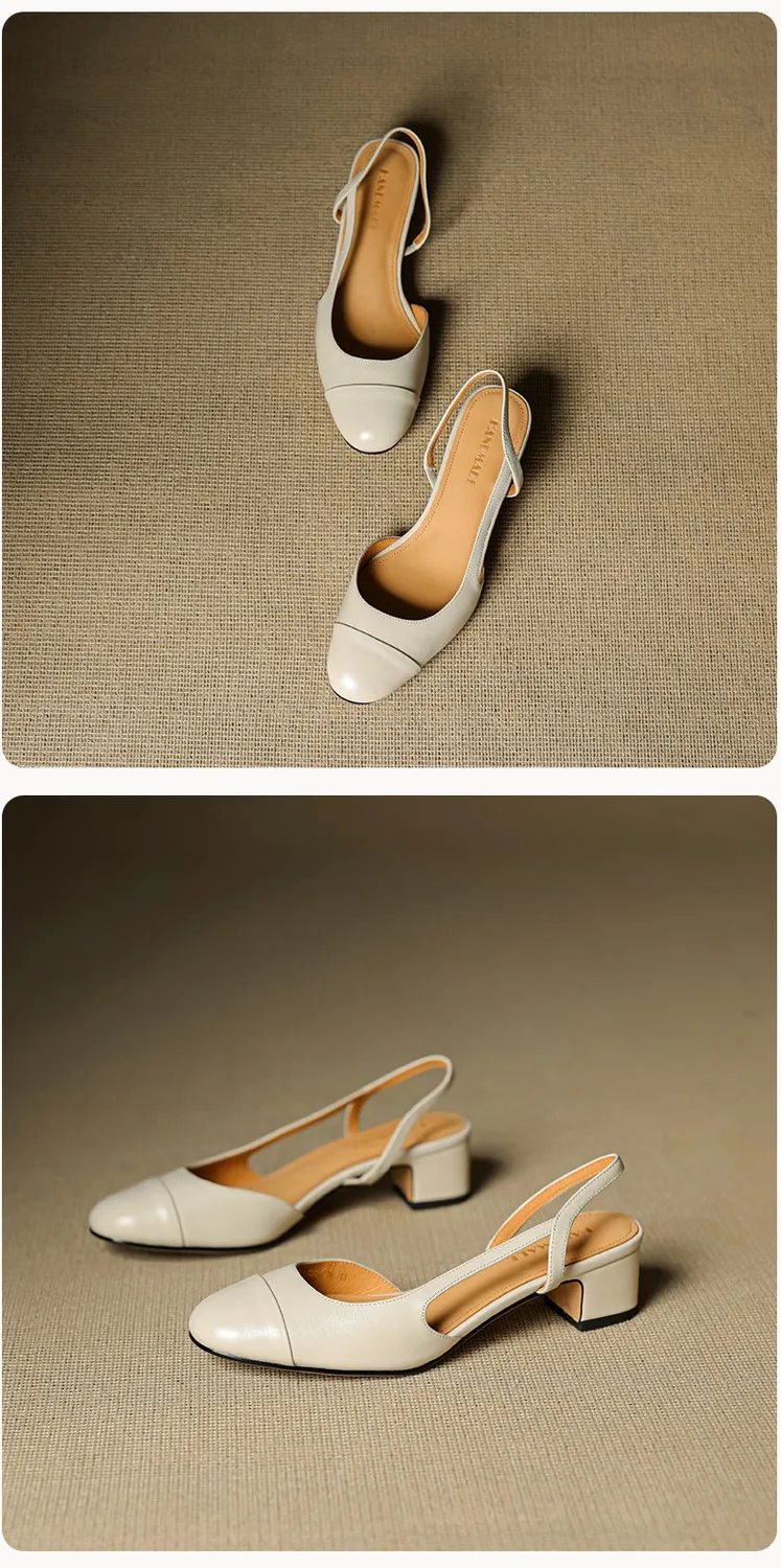 Summer sandals, round toe, chunky heel, mid-heel, closed toe, fashion leather women's shoes