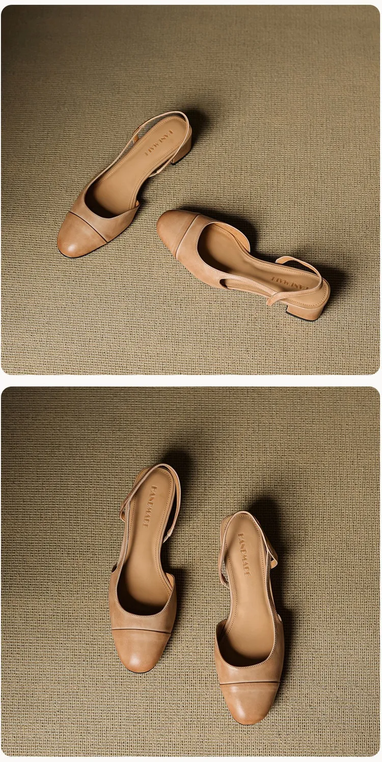 Summer sandals, round toe, chunky heel, mid-heel, closed toe, fashion leather women's shoes