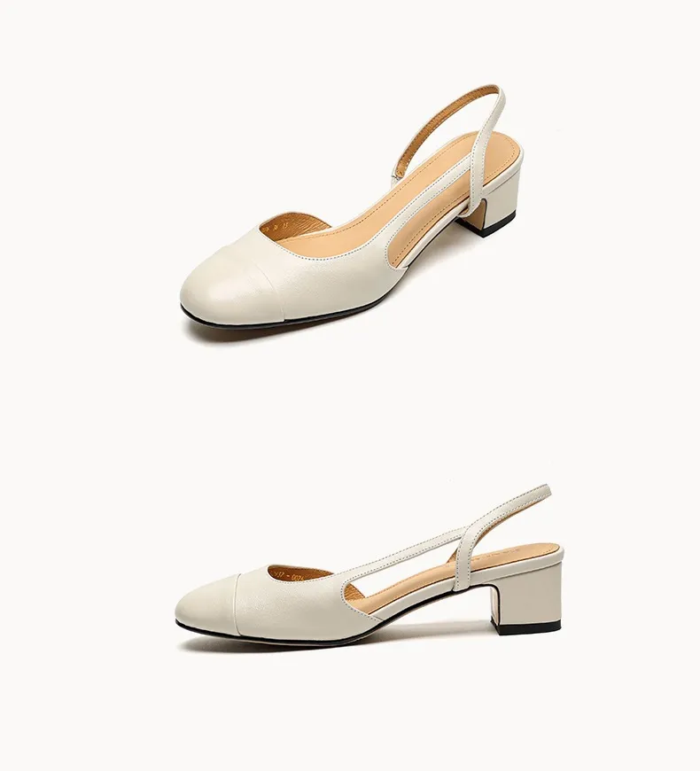 Summer sandals, round toe, chunky heel, mid-heel, closed toe, fashion leather women's shoes