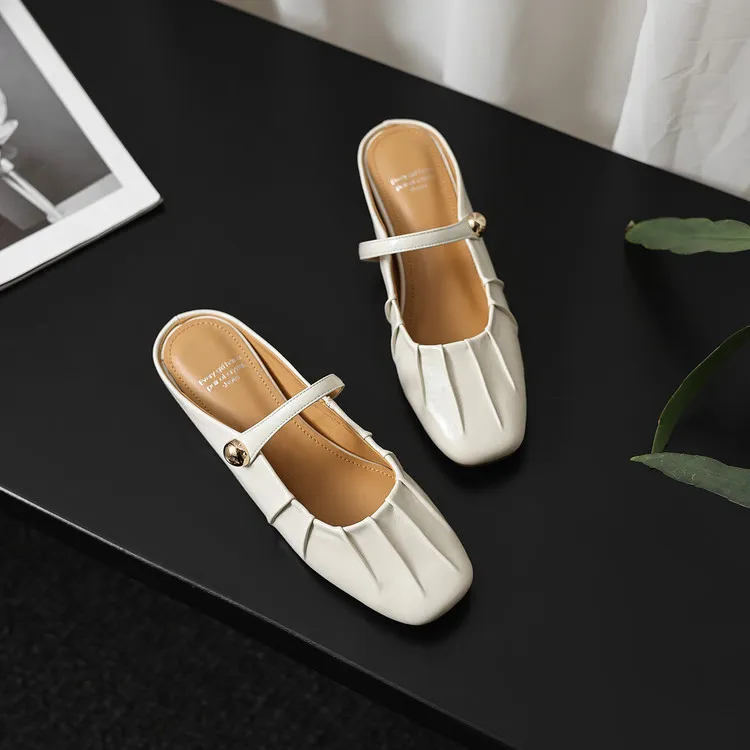 Spring Slippers, Square Toe, Wedge Heel, Sheepskin Fashion Women's Shoes, 3-30c, Light Fashion Sandals/Mini Slippers