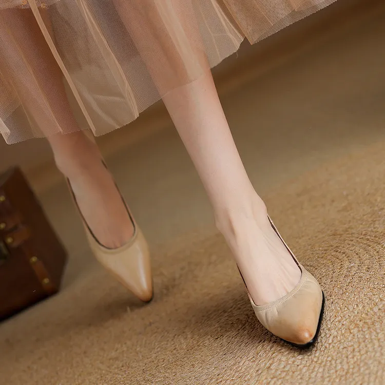 Discontinued - Remaining Sizes - Spring Pointed Toe High Heel Fashion Women's Shoes, Cowhide Comfortable Shoes 3-25k