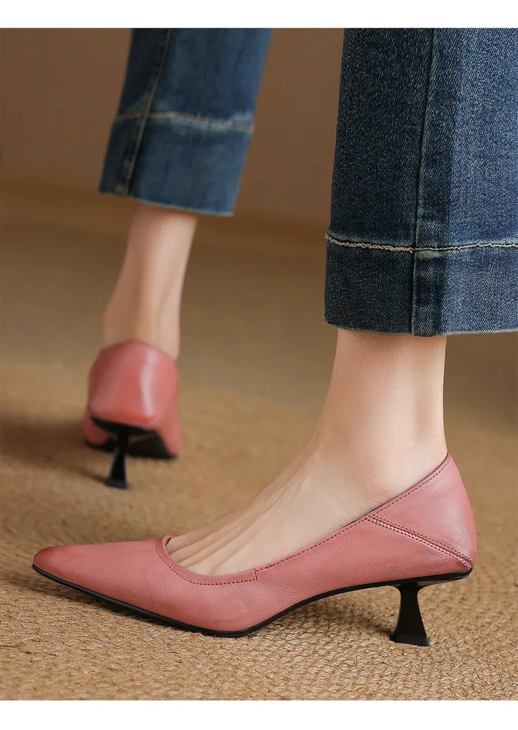 Discontinued - Remaining Sizes - Spring Pointed Toe High Heel Fashion Women's Shoes, Cowhide Comfortable Shoes 3-25k