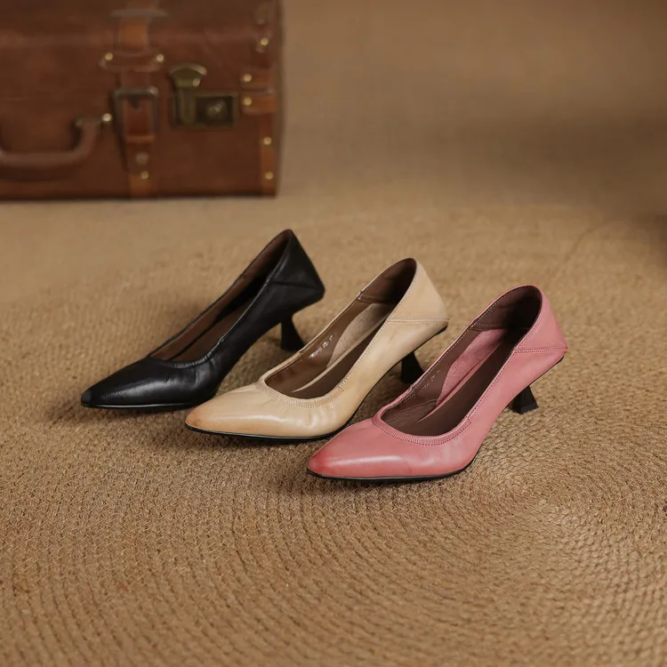 Discontinued - Remaining Sizes - Spring Pointed Toe High Heel Fashion Women's Shoes, Cowhide Comfortable Shoes 3-25k