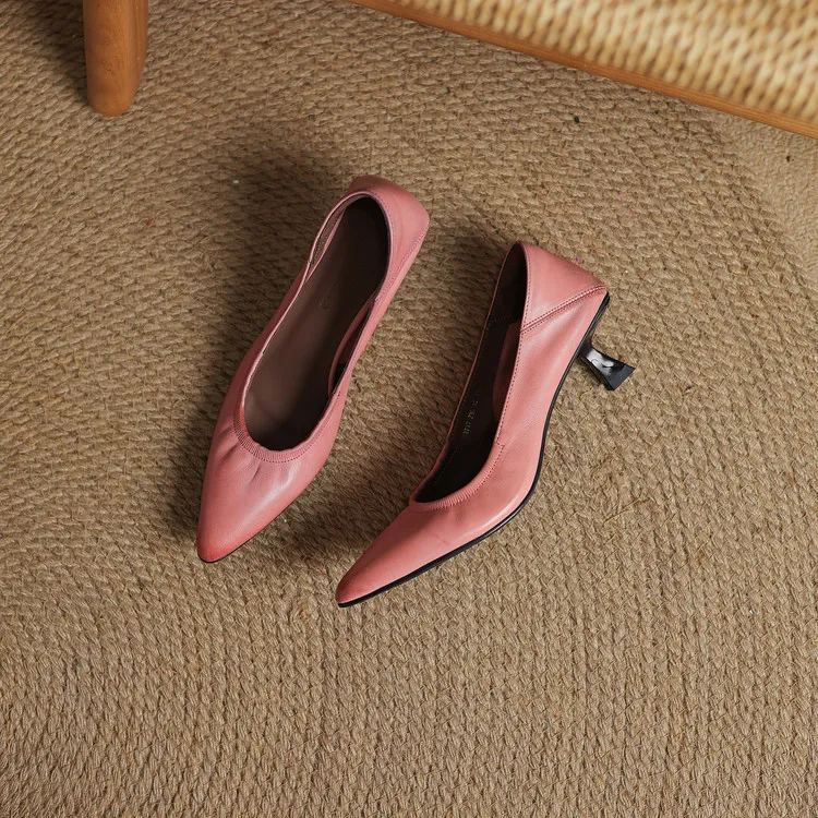 Discontinued - Remaining Sizes - Spring Pointed Toe High Heel Fashion Women's Shoes, Cowhide Comfortable Shoes 3-25k