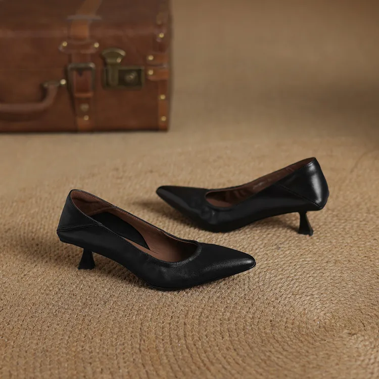 Discontinued - Remaining Sizes - Spring Pointed Toe High Heel Fashion Women's Shoes, Cowhide Comfortable Shoes 3-25k