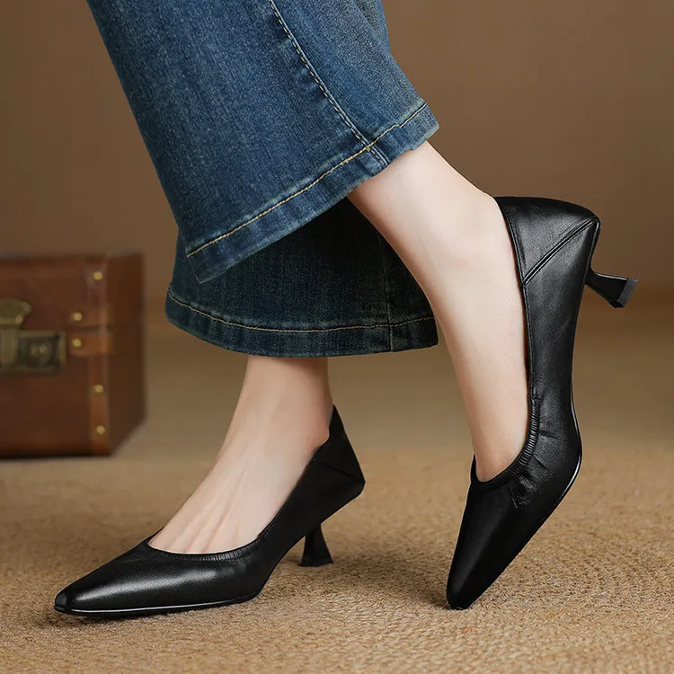 Discontinued - Remaining Sizes - Spring Pointed Toe High Heel Fashion Women's Shoes, Cowhide Comfortable Shoes 3-25k