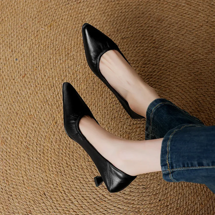 Discontinued - Remaining Sizes - Spring Pointed Toe High Heel Fashion Women's Shoes, Cowhide Comfortable Shoes 3-25k