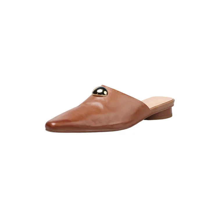 Summer slippers, square toe, closed toe, chunky heel, low heel, fashion women's shoes, 3-30i, genuine leather slippers.