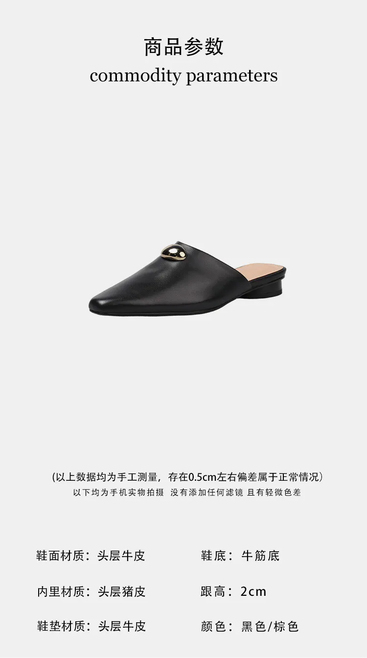 Summer slippers, square toe, closed toe, chunky heel, low heel, fashion women's shoes, 3-30i, genuine leather slippers.