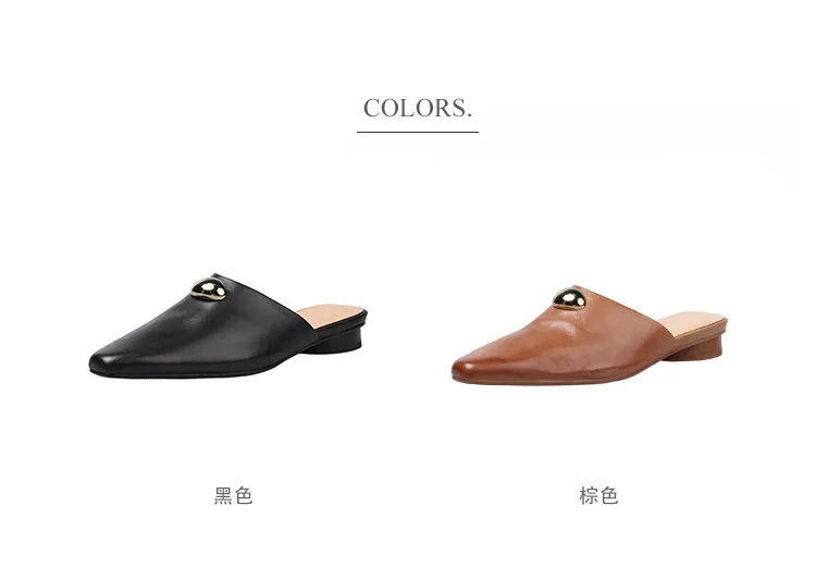 Summer slippers, square toe, closed toe, chunky heel, low heel, fashion women's shoes, 3-30i, genuine leather slippers.