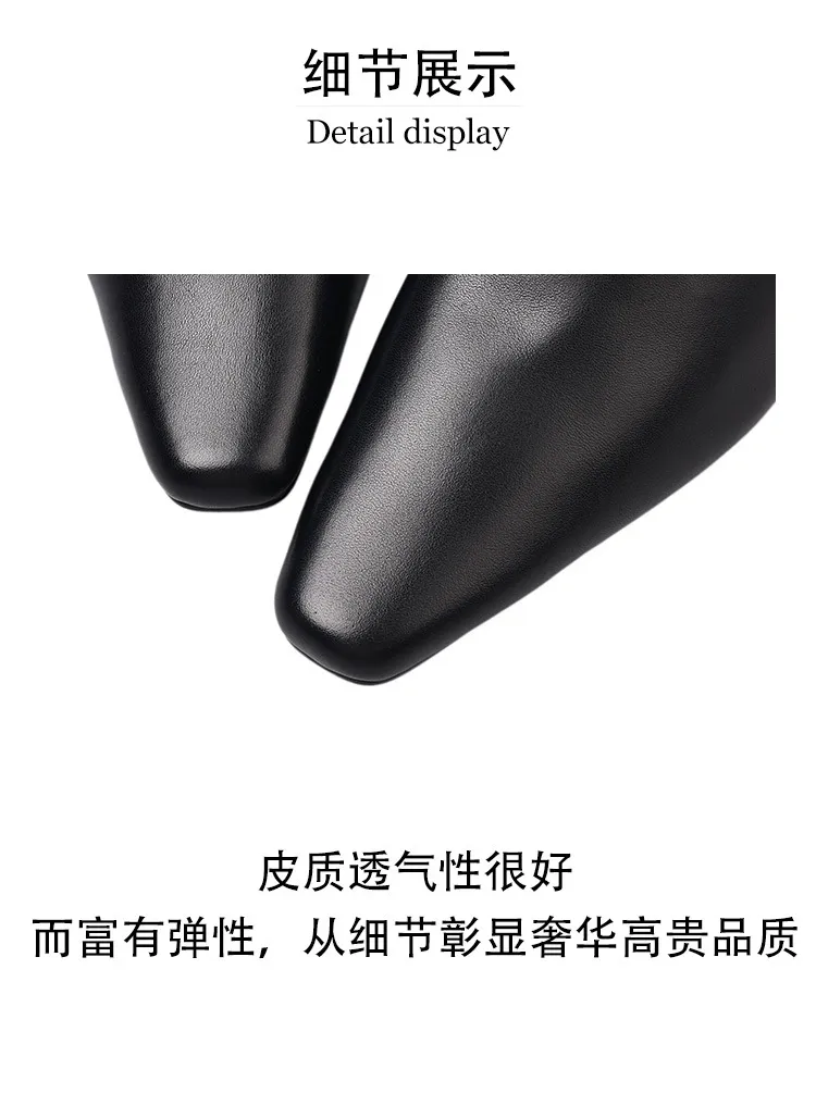 Summer slippers, square toe, closed toe, chunky heel, low heel, fashion women's shoes, 3-30i, genuine leather slippers.