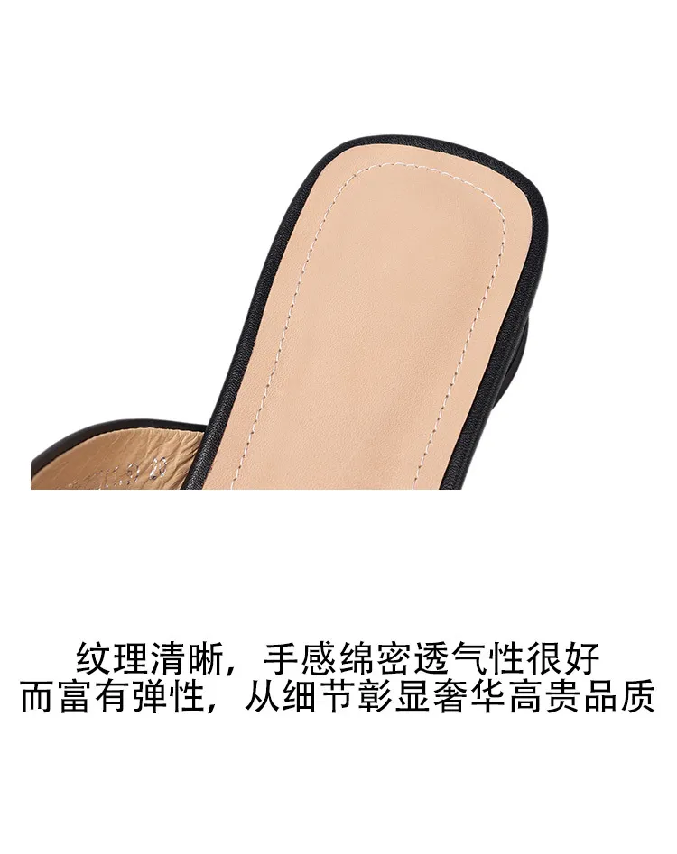 Summer slippers, square toe, closed toe, chunky heel, low heel, fashion women's shoes, 3-30i, genuine leather slippers.