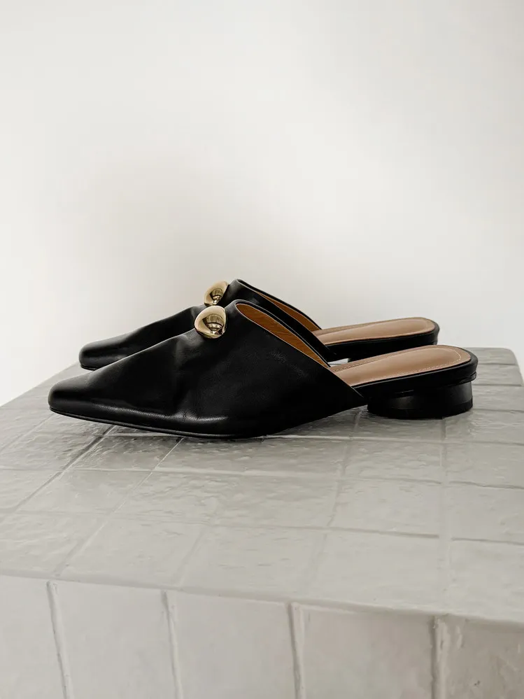Summer slippers, square toe, closed toe, chunky heel, low heel, fashion women's shoes, 3-30i, genuine leather slippers.