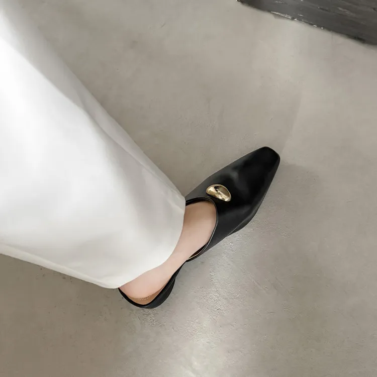 Summer slippers, square toe, closed toe, chunky heel, low heel, fashion women's shoes, 3-30i, genuine leather slippers.