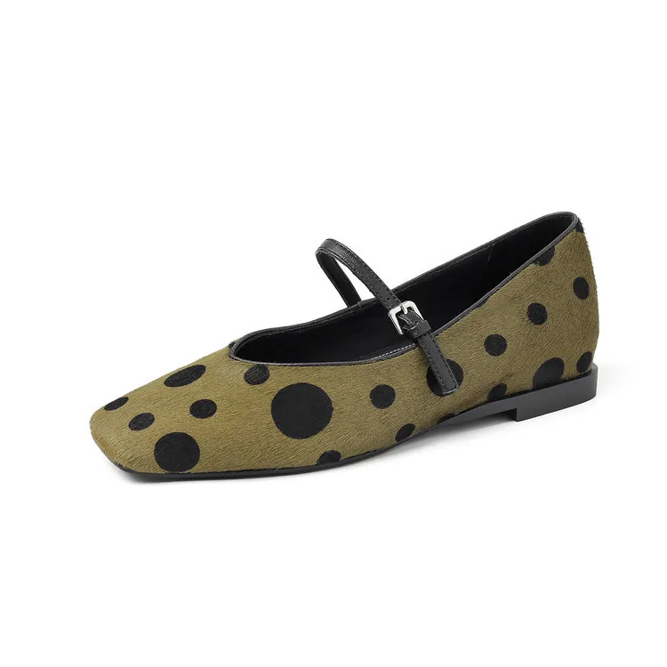 Spring single shoes, square toe, low heel, buckle, fashion color-block women's shoes, 3-25v