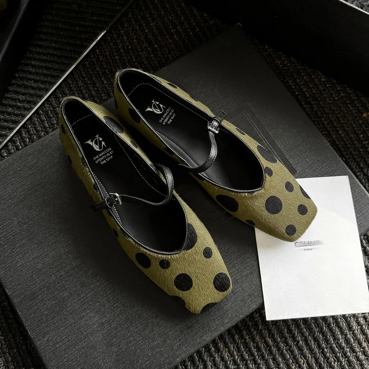 Spring single shoes, square toe, low heel, buckle, fashion color-block women's shoes, 3-25v